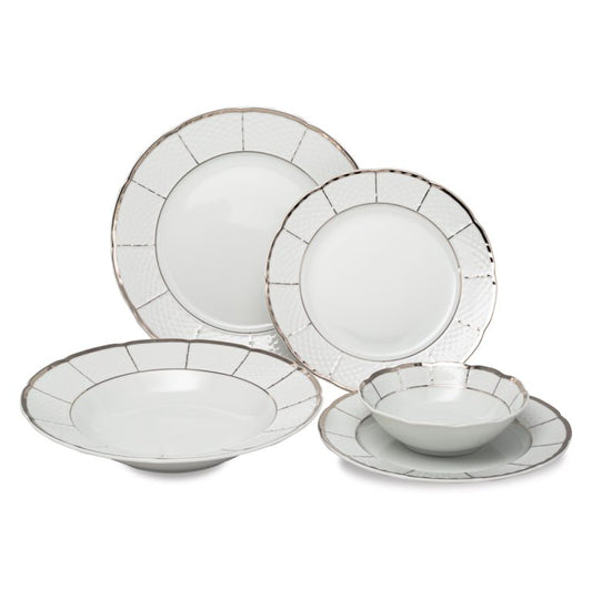 Vikko - Menuet, Fine Porcelain, White with Silver Accents, 20 Pc Dinnerware Set, Service for 4