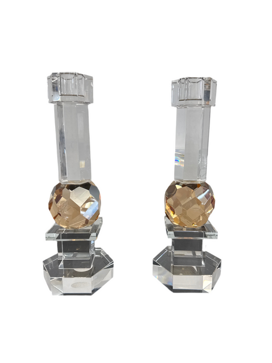 Gold Ball-Crystal Candlesticks Set Of 2
