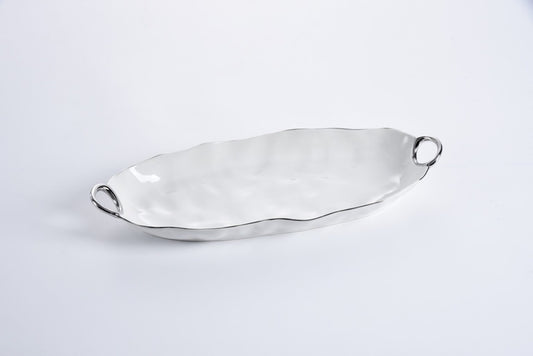 White Deep Long Server with Silver Handles