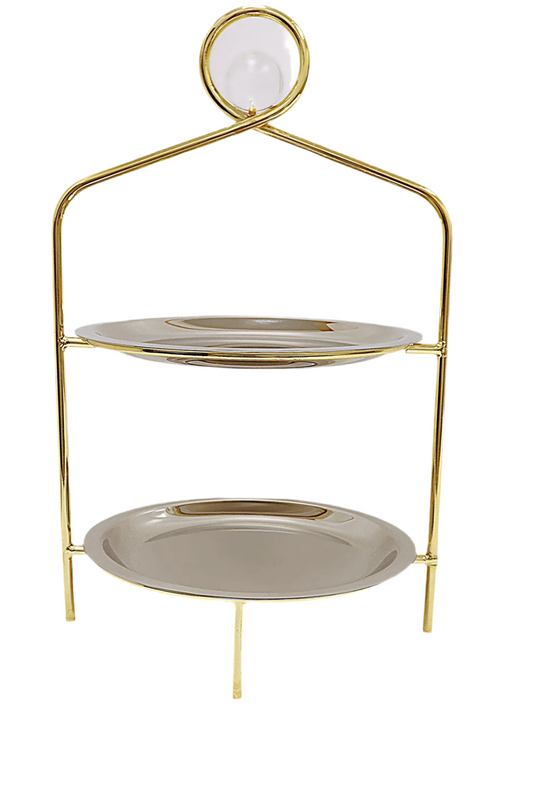 Silver 2 Tier Stand with Gold Frame and Ball Design - 16.5"H