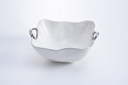 White Large Bowl with Silver Handles