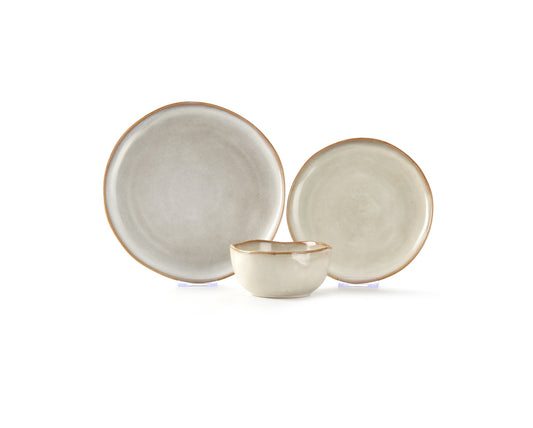 Vikko - Drift, Stone with Brown Rim, 12 Pc Dinnerware Set, Service for 4