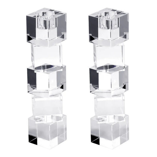 Crystal Taper Candle Holder Cubed Set of Two
