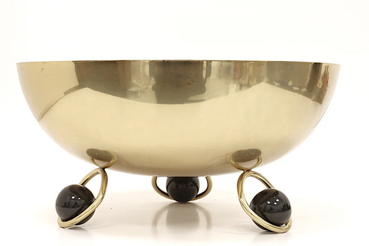Large Salad Bowl Silver Inner Gold Outer with Ball Legs