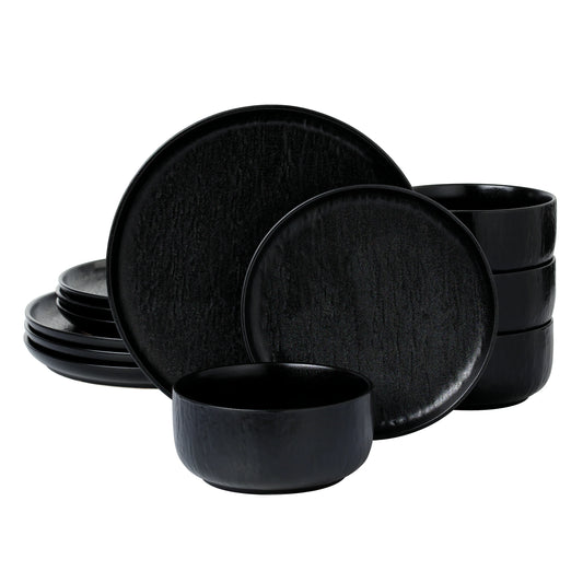 Ari Black 12 Piece Dinnerware Set