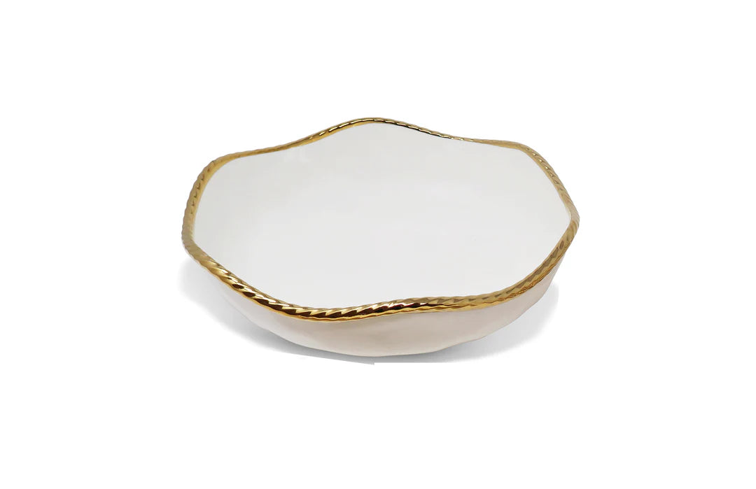 White Salad Bowl New Bone China With Gold Rope Edge