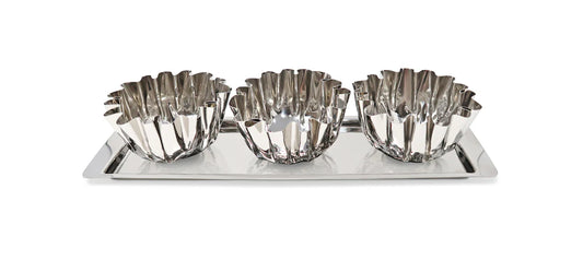 3 Bowl Stainless Steel Relish Dish On Tray, 17.25"L