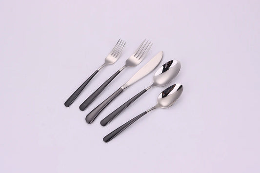 Colorblock 20 Pc Flatware Set With Black Handles, Service For 4