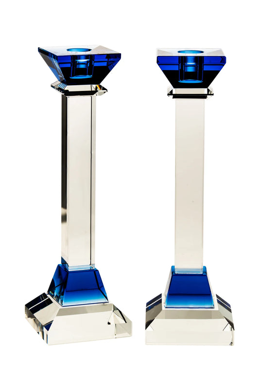 10" Blue Square Crystal Candlesticks