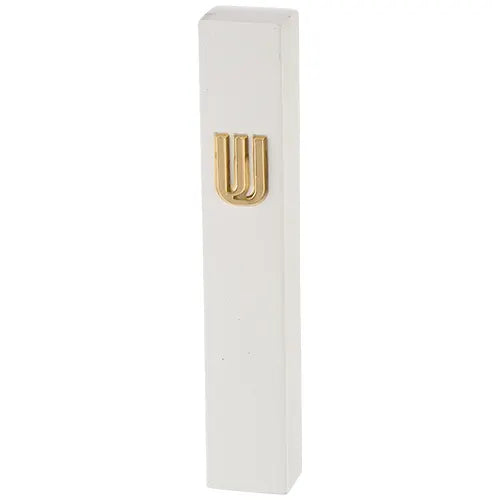 Concrete Polymer Mezuzah Cover 15 Cm, Stone - Like, White Color Gold Shin