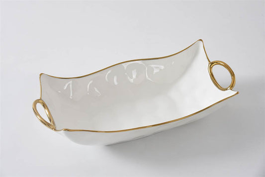 White with Gold Handles Rectangular Centerpiece