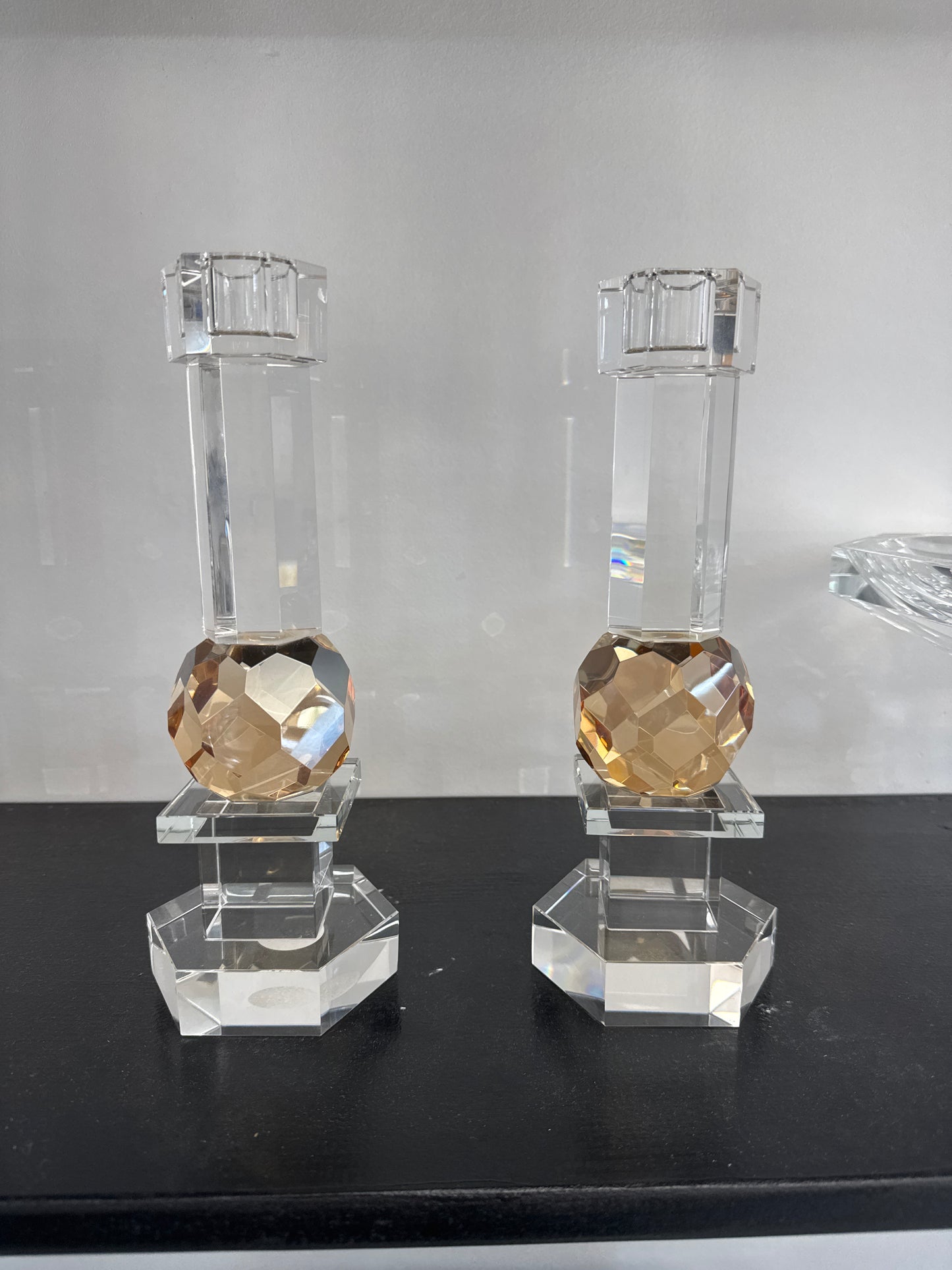 Gold Ball-Crystal Candlesticks Set Of 2