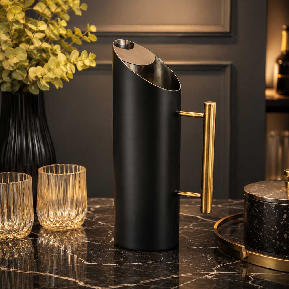 Matte Black Stainless Steel Pitcher with Gold Handle