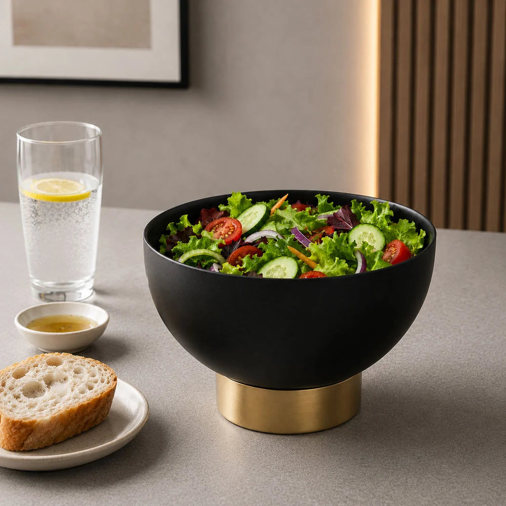 Matte Black Stainless Steel Pedestal Salad Bowl