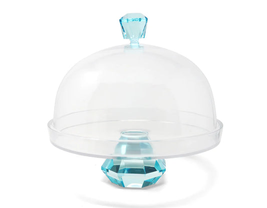 Glass Cake Dome With Colored Diamond Base And Knob, 13"D