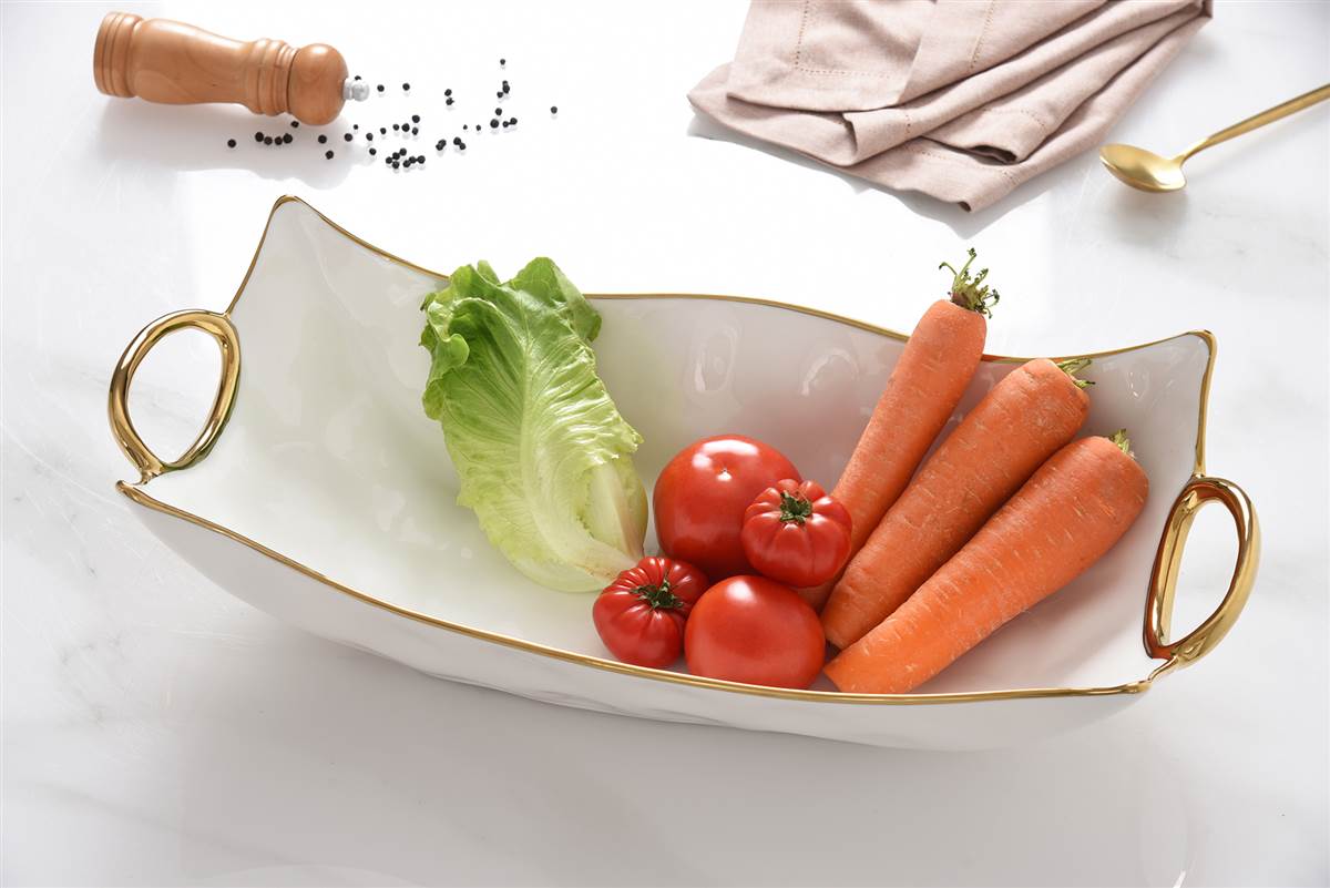 White with Gold Handles Rectangular Centerpiece