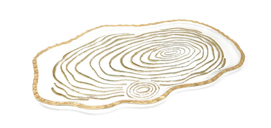 Glass Oval Tray With Gold Grained Design