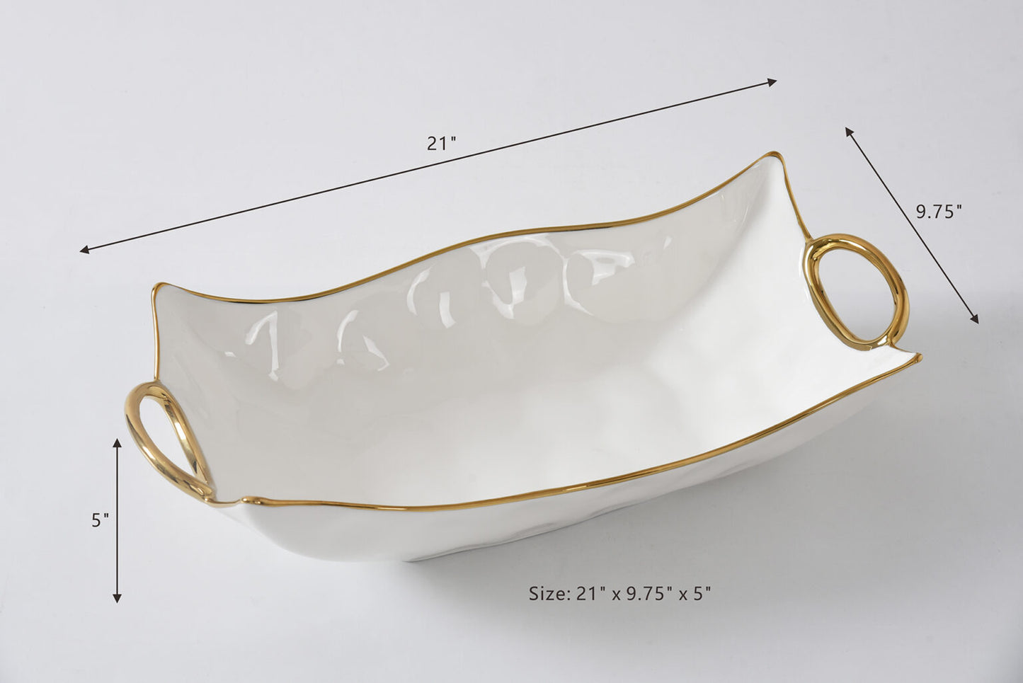 White with Gold Handles Rectangular Centerpiece