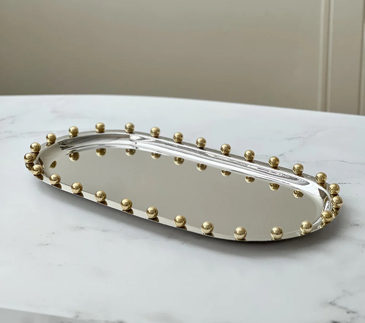 Stainless Steel Tray with Gold Balls