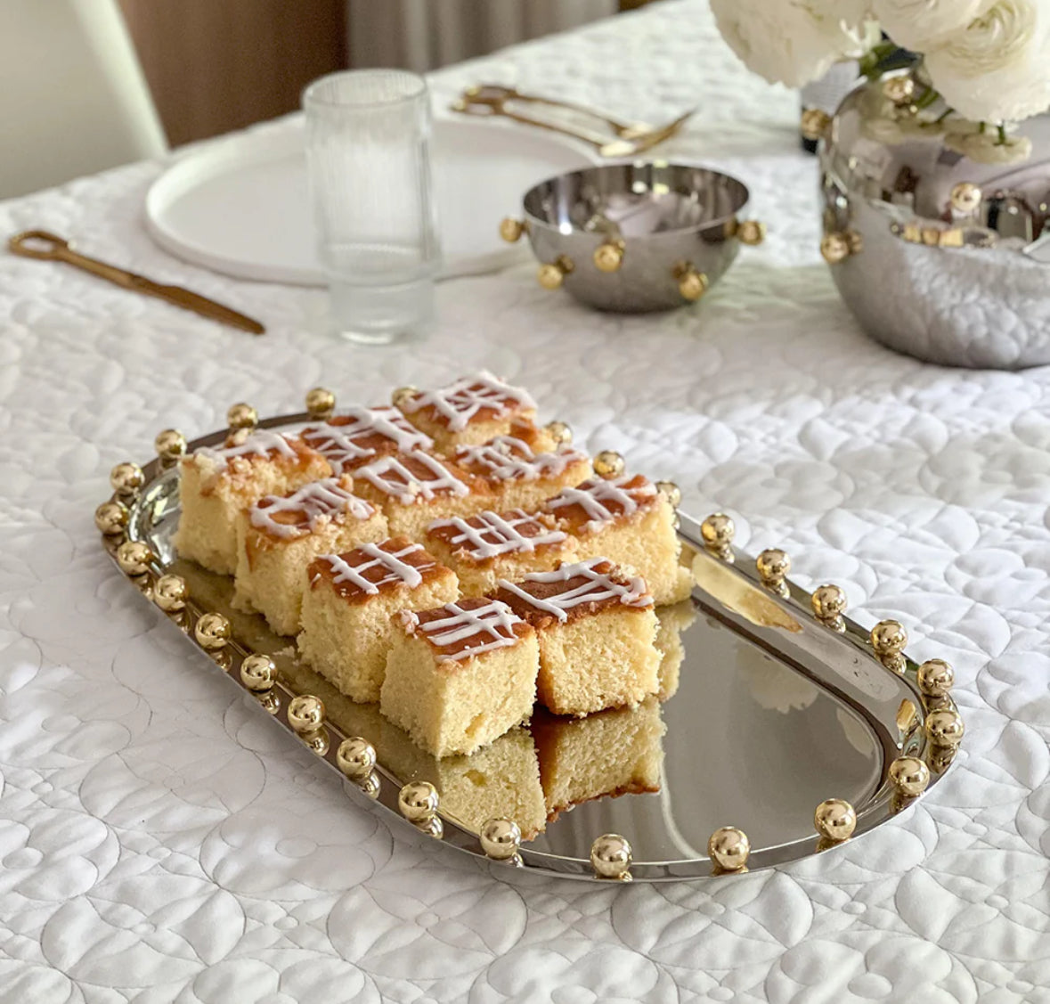 Stainless Steel Tray with Gold Balls