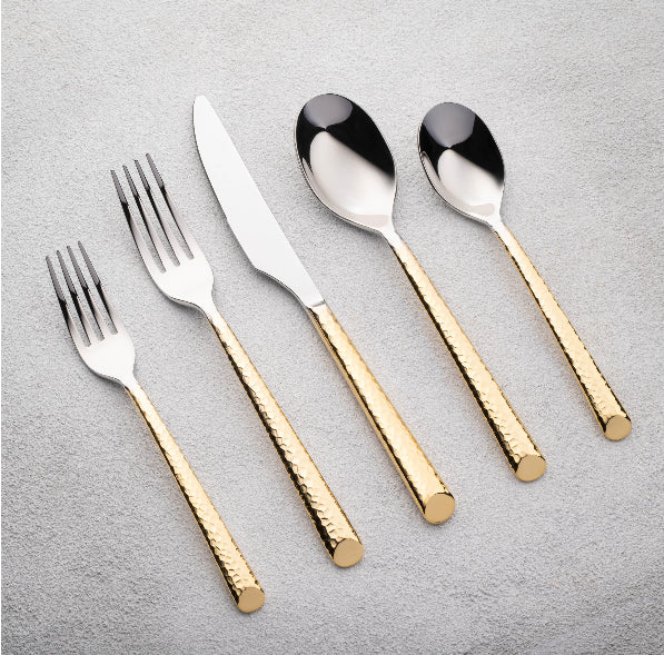 Vikko - Onyx, Shiny Silver with Gold Handle, 18/10 SS, 20 Pc Flatware Set