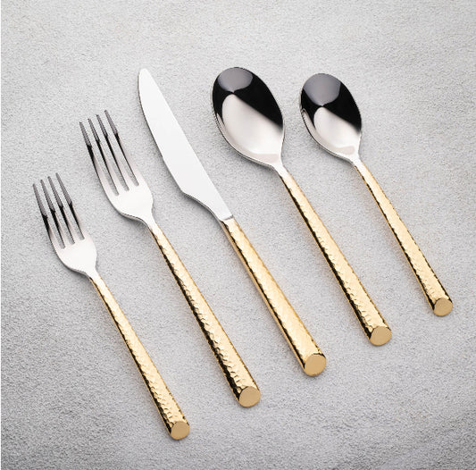 Vikko - Onyx, Shiny Silver with Gold Handle, 18/10 SS, 20 Pc Flatware Set