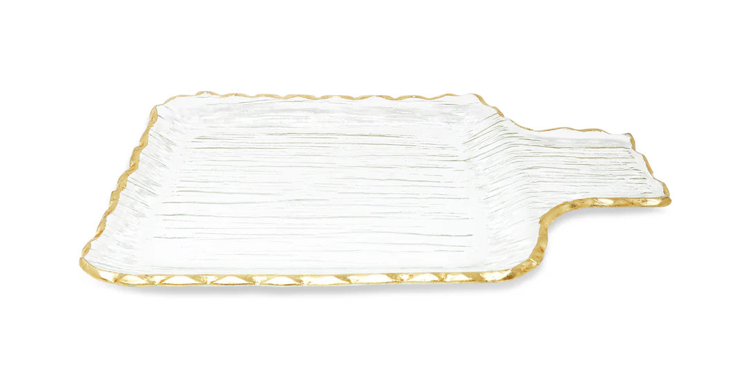 Glass Square Tray With Gold Border