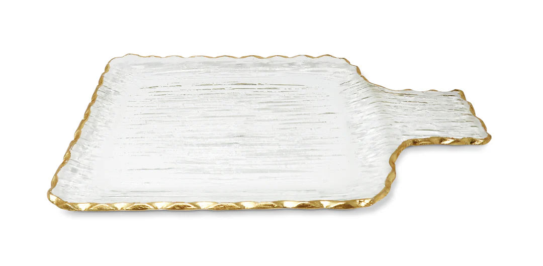 Glass Square Tray With Gold Border