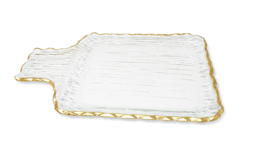 Glass Square Tray With Gold Border