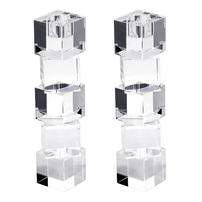 Crystal Taper Candle Holder Cubed Set of Two