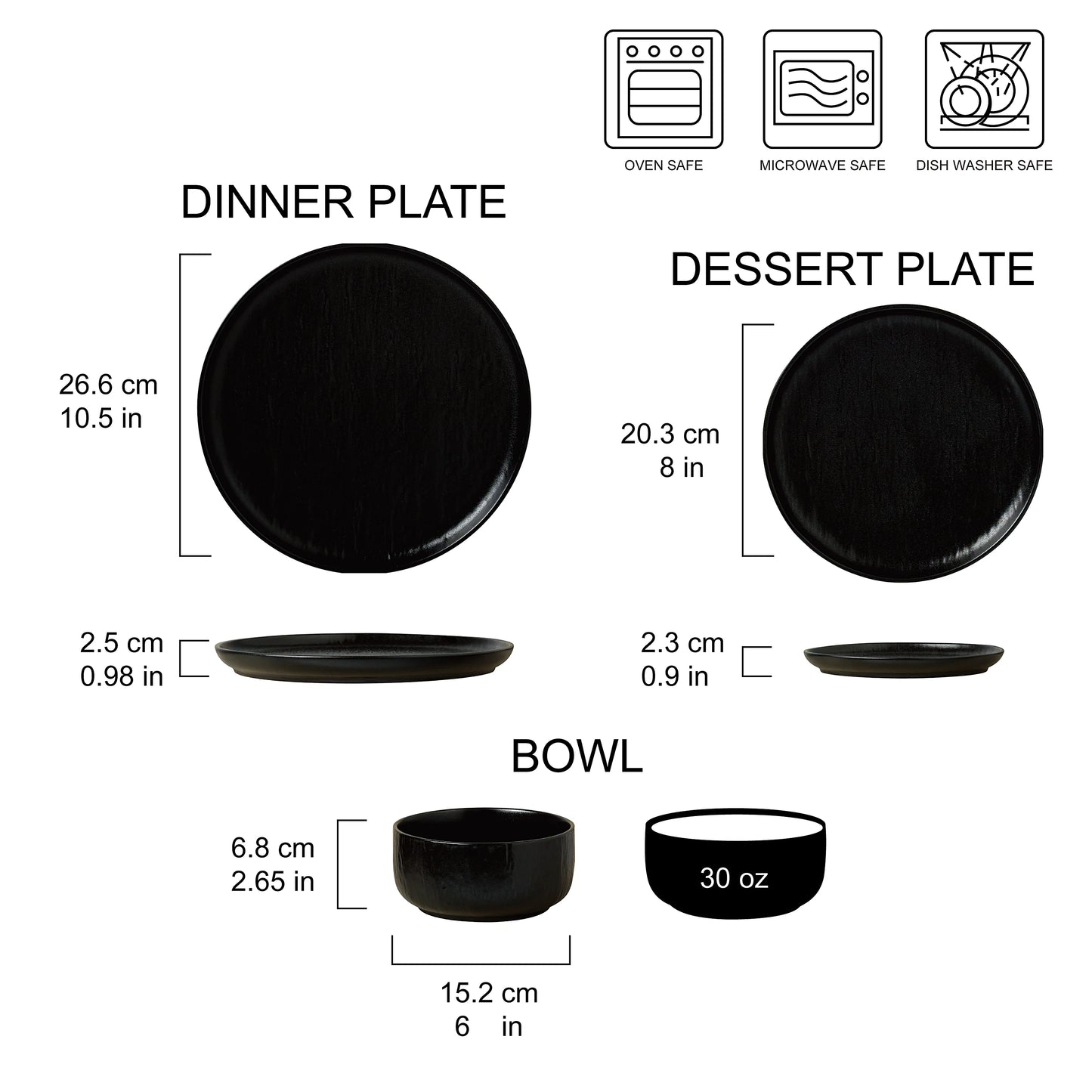 Ari Black 12 Piece Dinnerware Set