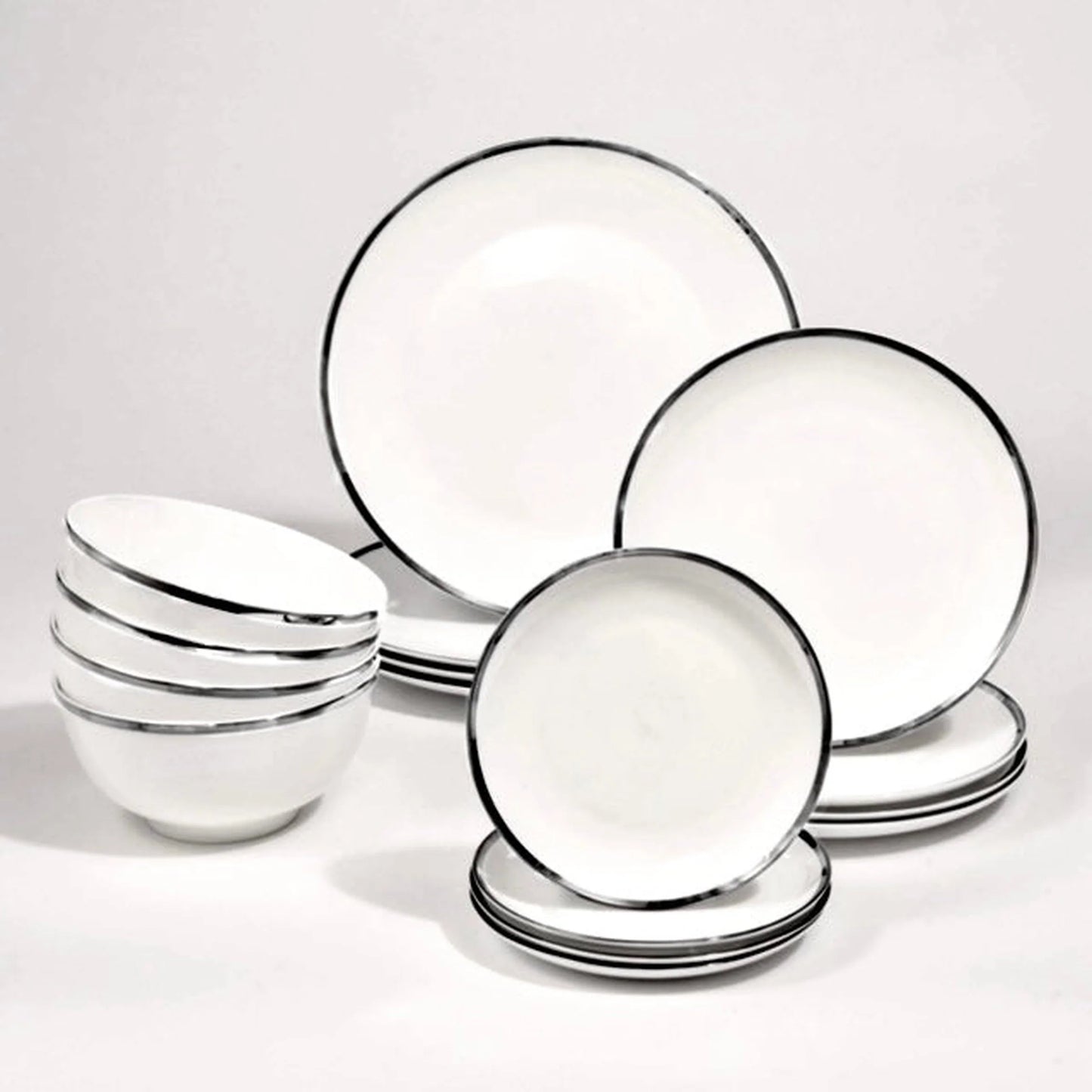 Nola Bone China Platinum Rim 16 Piece Dinnerware Set, Service for 4