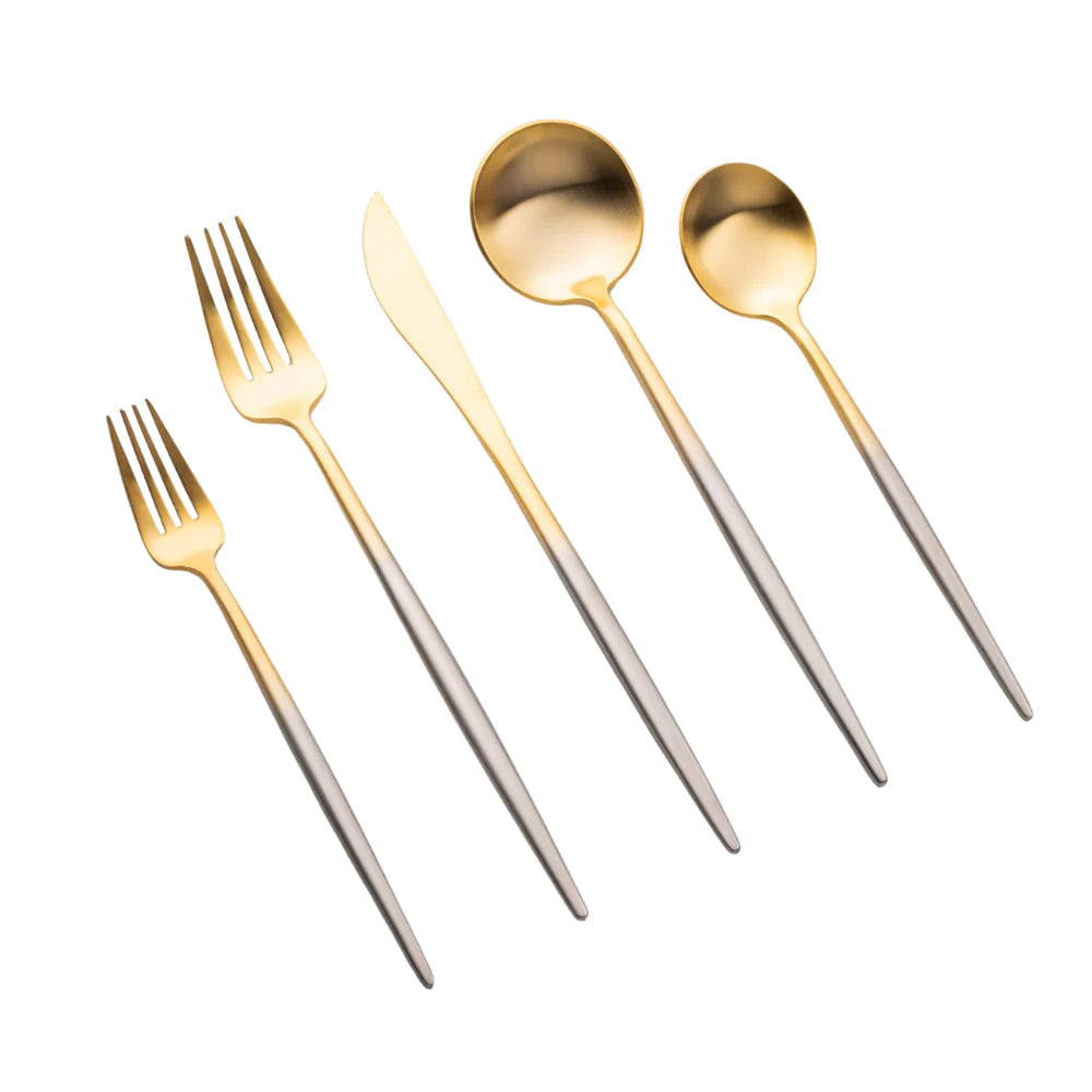 Vikko - Vera Brushed Gold Ombre and Silver Handle Matte 20 Pc Flatware Set