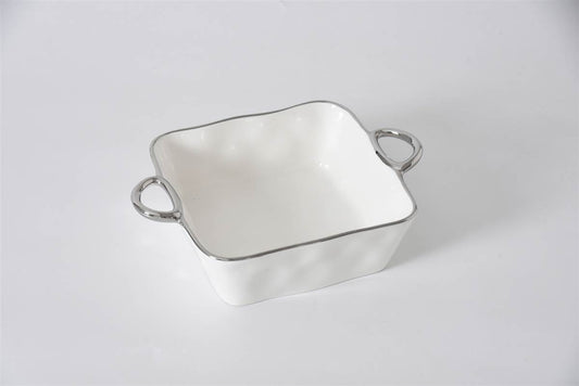 White with Silver Handles Square Baking Dish