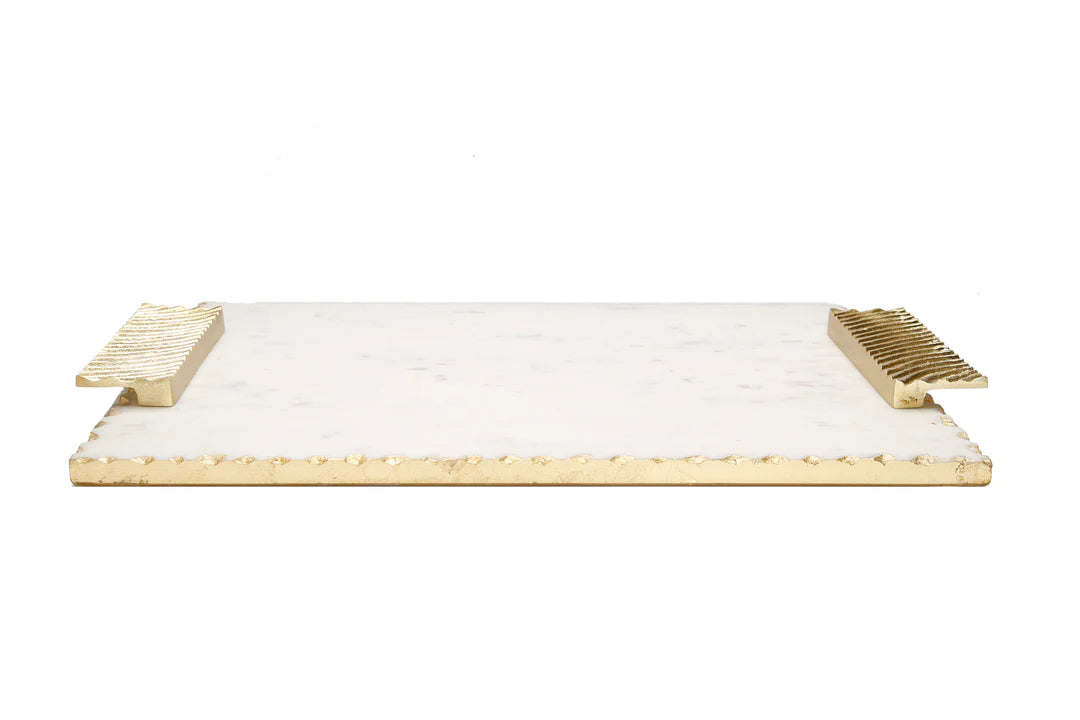 16" Marble Challah Tray with Silver Decorative