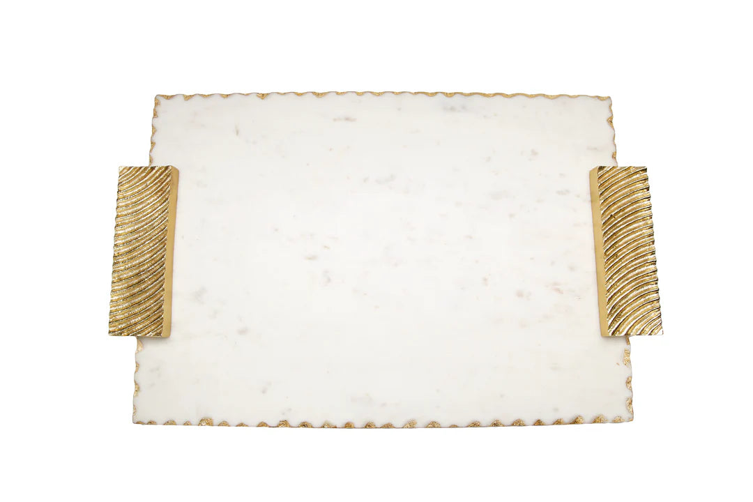 16" Marble Challah Tray with Silver Decorative