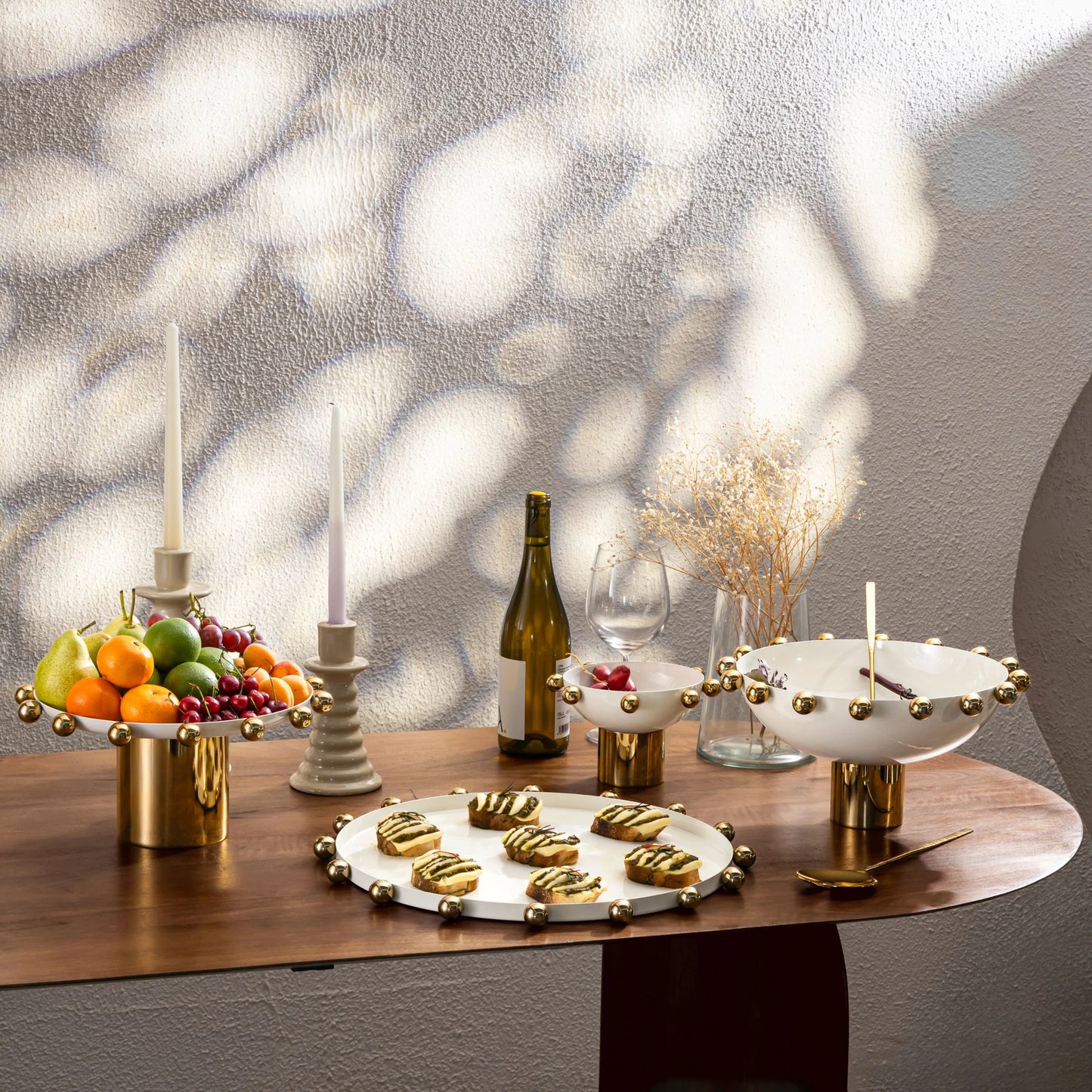 Temari White & Gold Footed Cake Stand