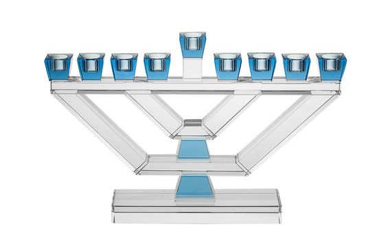 Crystal V Menorah with Blue Accents