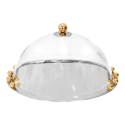 Stainless Steel Cake Dome With Gold Balls