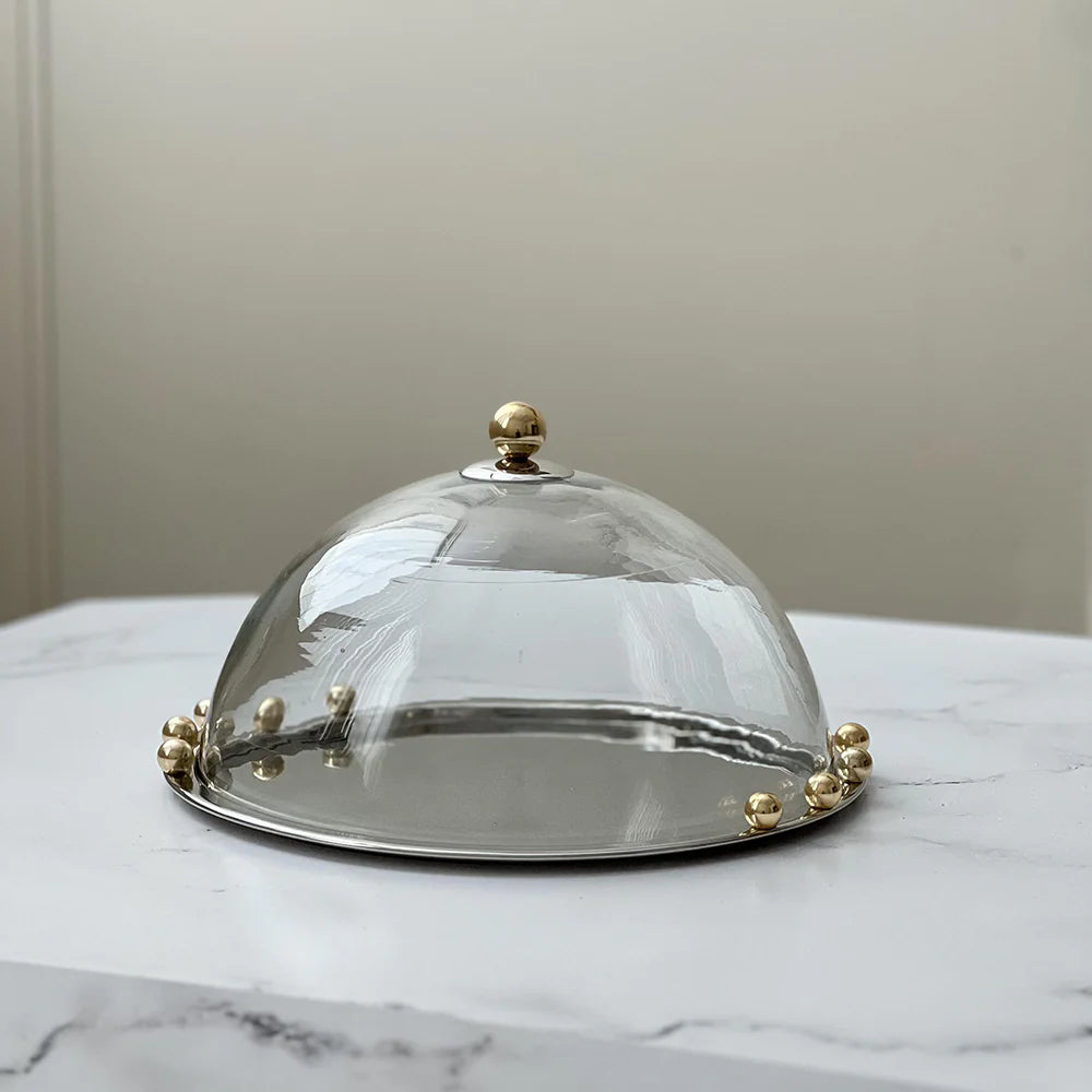 Stainless Steel Cake Dome With Gold Balls