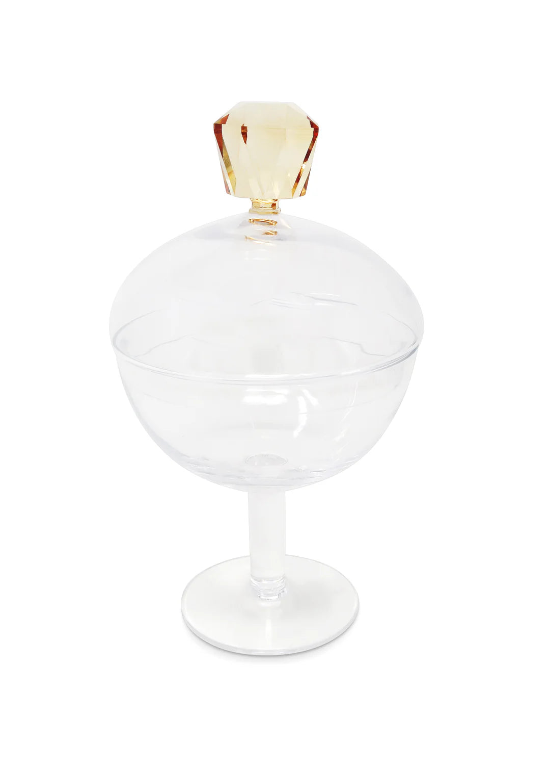 Glass Footed Jar With Amber Diamond Shaped Handle
