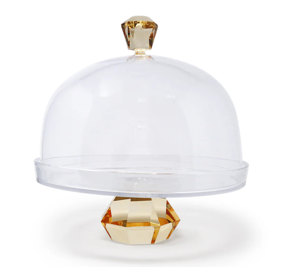 Glass Cake Dome With Amber Diamond Base And Knob, 13"D