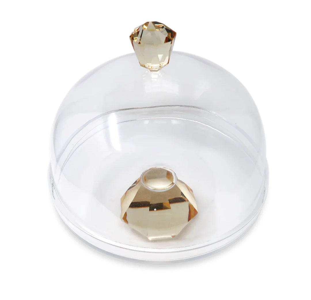 Glass Cake Dome With Amber Diamond Base And Knob, 13"D