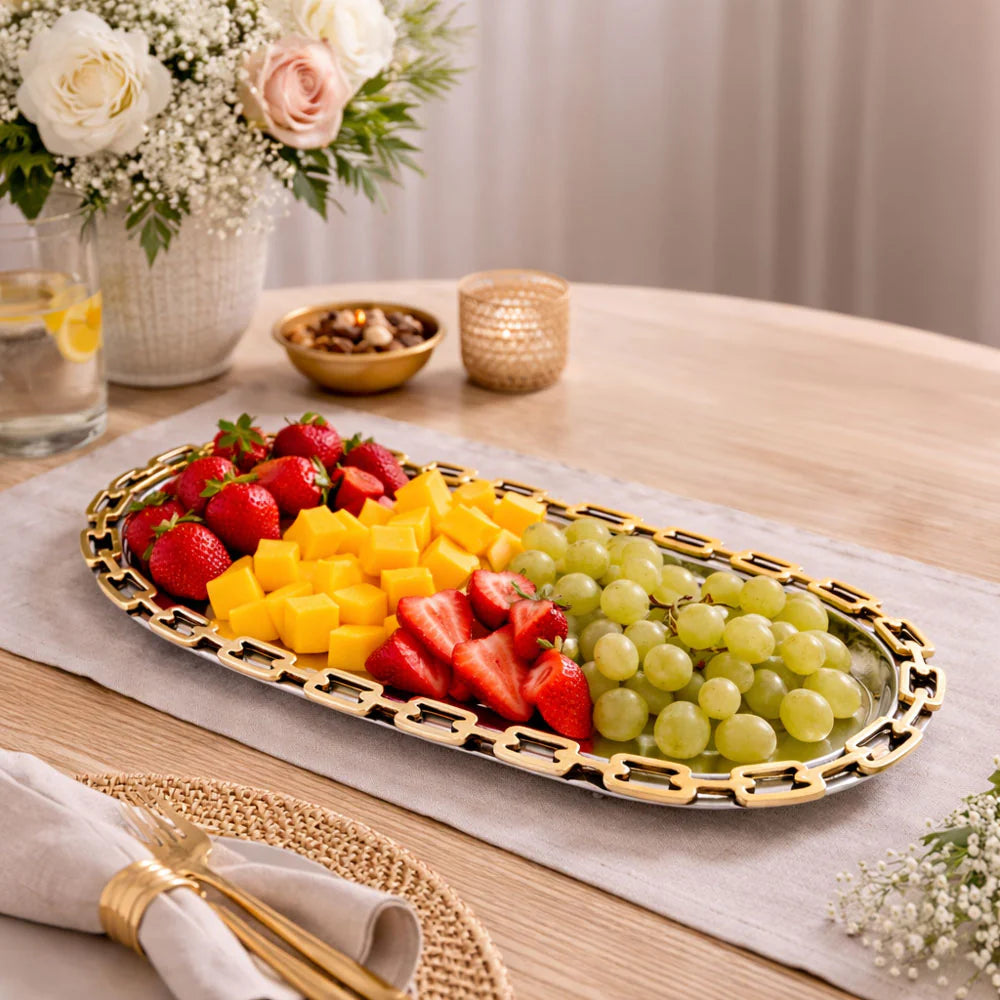 Luxe Linked Stainless Steel Oval Serving Platter