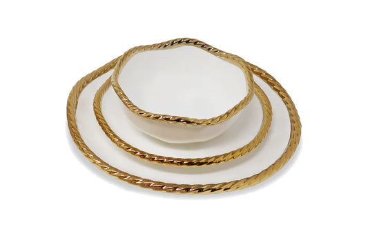 Service for 12- Bone China With Gold Rope Edge Plate Set
