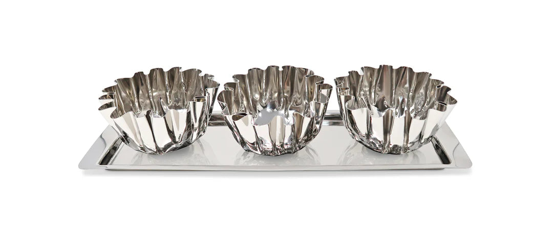 3 Bowl Stainless Steel Relish Dish On Tray, 17.25"L