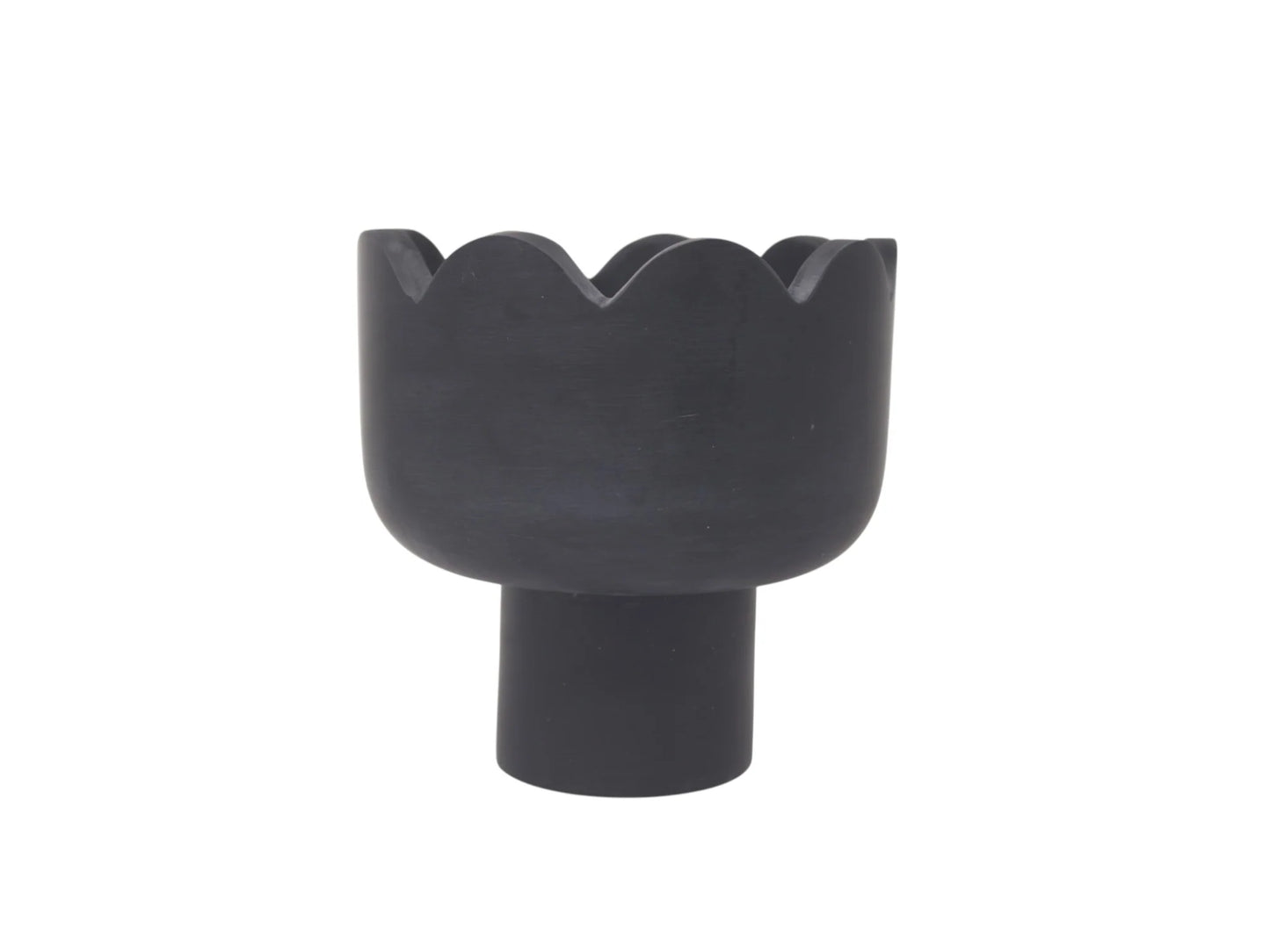 Small Scalloped Resin Pedestal Bowl in Black