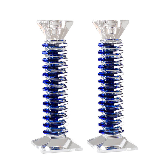 Stacked Design Crystal Candlesticks Set - Blue
