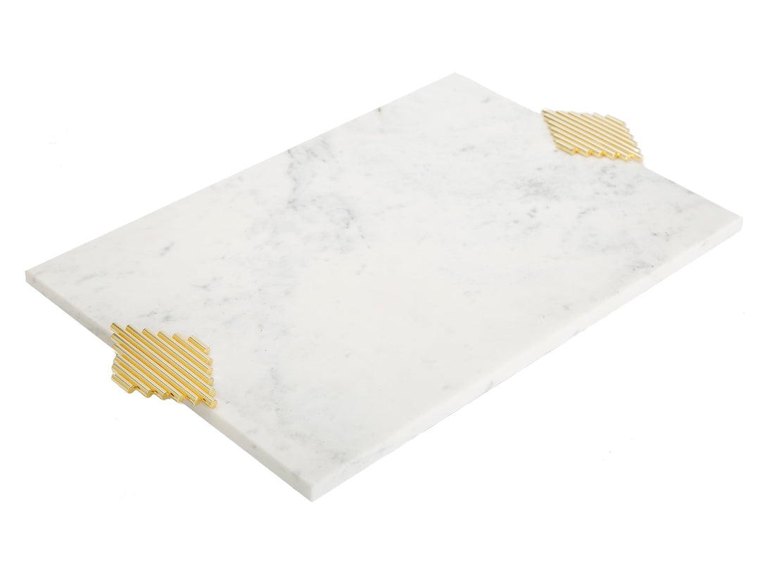 Marble Challah Tray with Gold Symmetrical Design