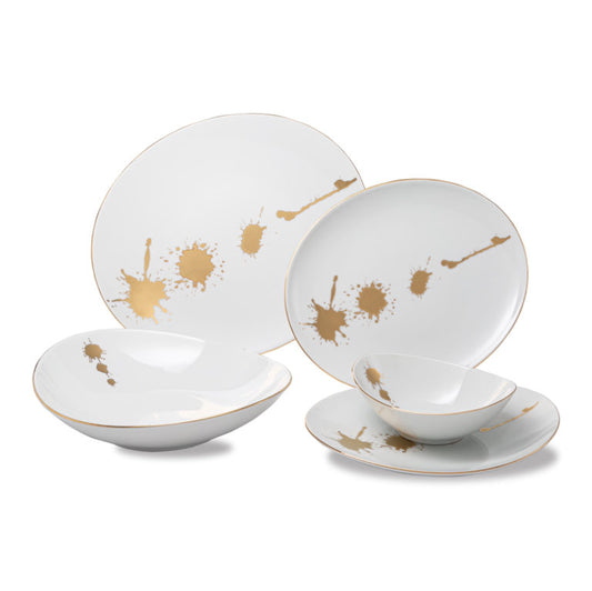 Loos Gold, White, 20 Pc Dinnerware Set, includes Service For 4, Dinner, Salad, Soup, Bread & Butter, Dessert